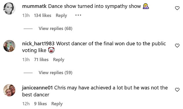 Despite several fans saying Chris was a 'worthy' winner, others said Tasha was 'technically' a better dancer and should have one