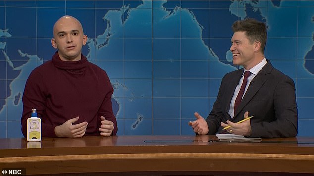 Dismukes, 29, played a 'bald man' during Weekend Update, sharing his thoughts on the new British court ruling banning harassment of men with hair loss