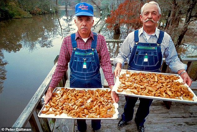 From the warping porch of Bayside Tavern, two fully shrouded servers step above Colyell Creek to empty plates of their fried alligator, smeared with cornmeal, crushed red pepper and a drizzle of Tabasco sauce in Port Vincent, Louisiana