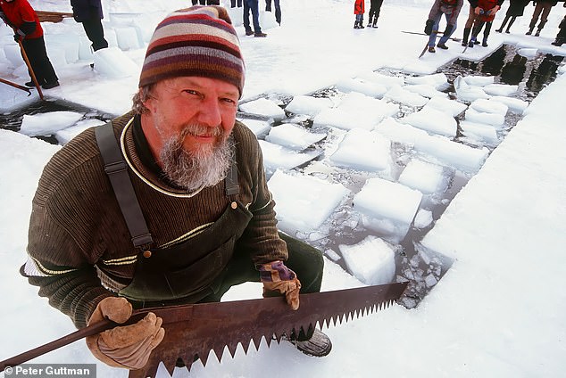 An ice harvester in Tully, New York