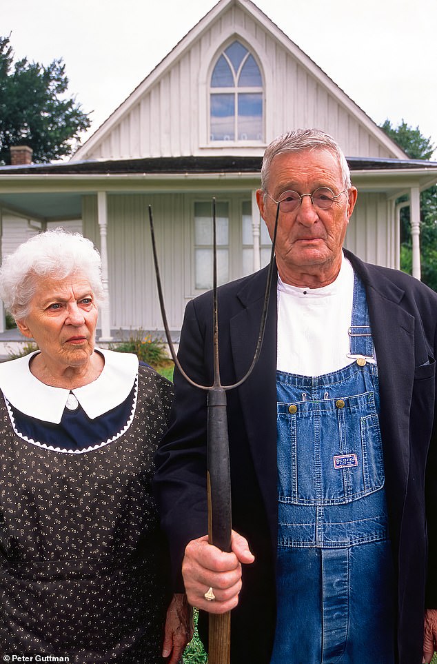 A farm couple portraying characters from the 1962 Tony-winning theater performance The Music Man in Eldon, Iowa