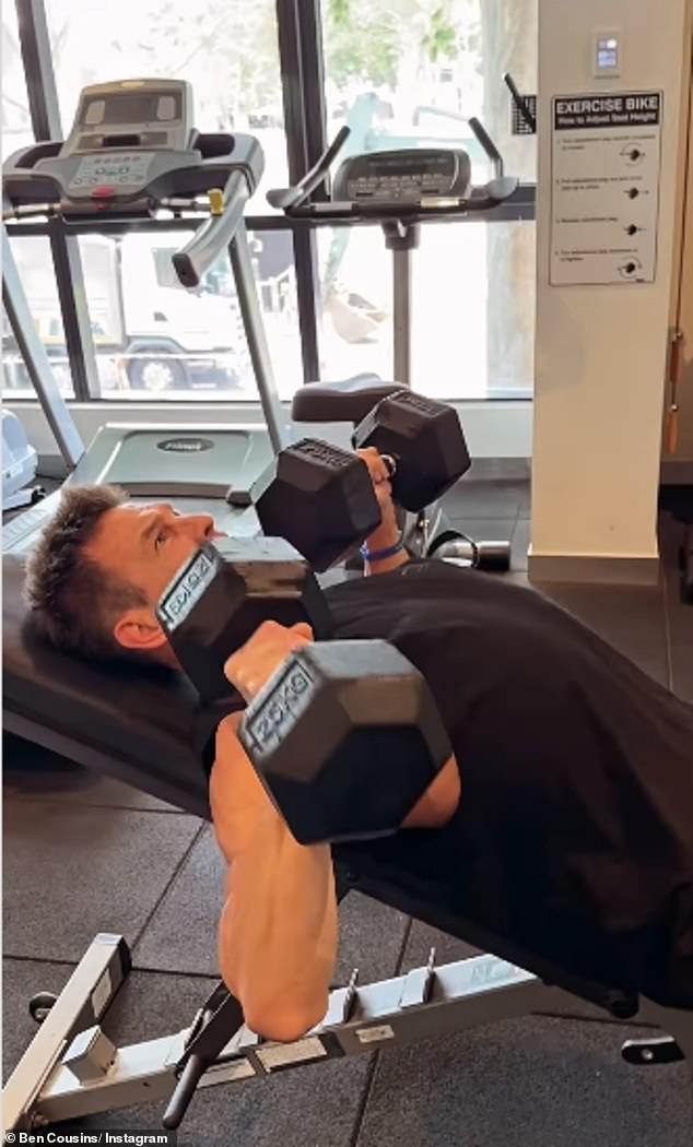 Ben, 46, shared a video on Instagram on Sunday of himself lifting weights in a small gym