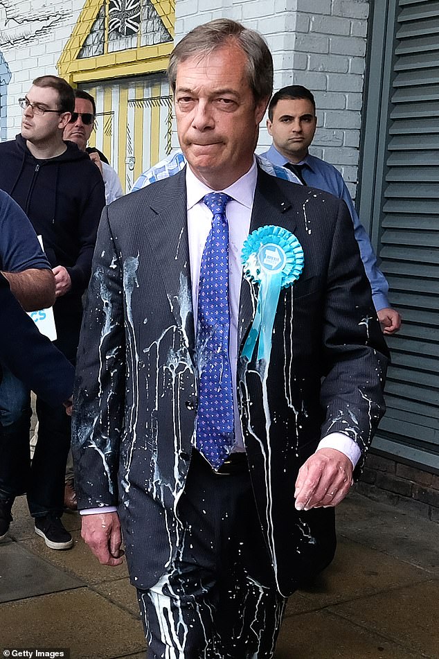 In 2019, Farage was hit with a banana milkshake while banging the drum for the Brexit Party