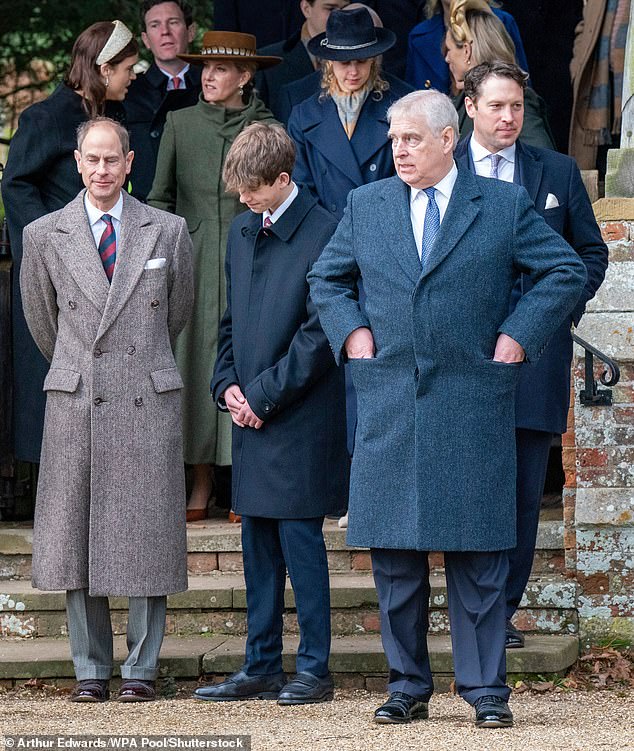 Andrew with Edwards at the Sandringham Christmas church service on December 25, 2023