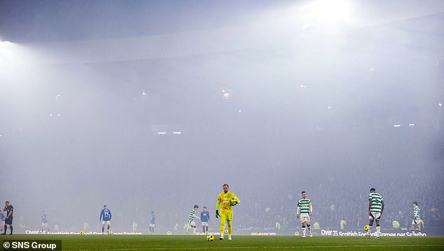 The persistent smoke from the fireworks caused a three-minute delay in kick-off