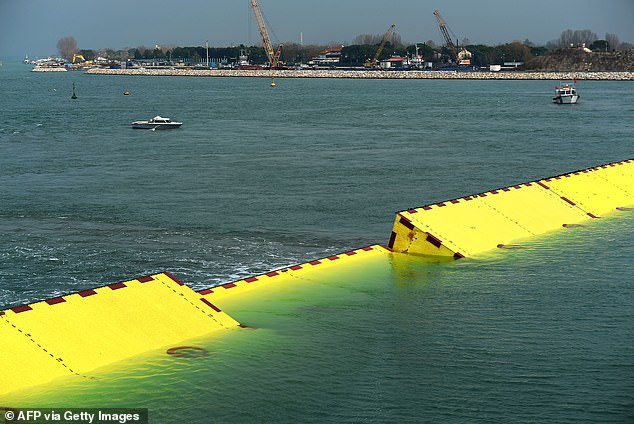 Some experts say the island's more permanent status is due to the MOSE flood barrier (pictured) that separates Venice from the Adriatic Sea. This barrier can speed up the current to bring in more sand while it is open and protect the island from winter waves when it is closed