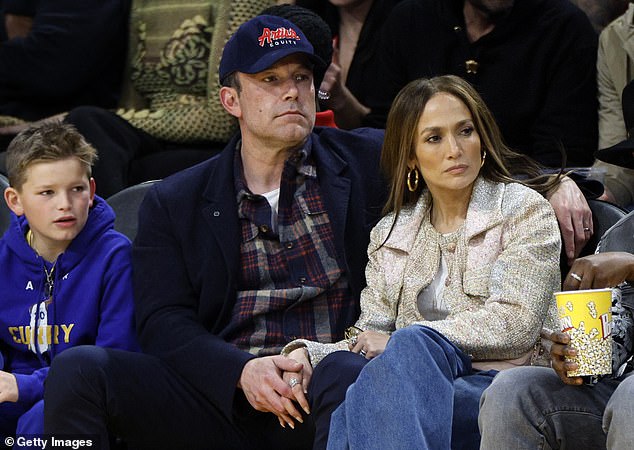 J-lo is in the middle of a divorce from Ben Affleck - they are pictured with his son Samuel in March 2024