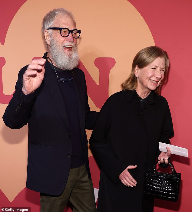 The former late night talk show host, 77, looked dapper in a dark sweater and blazer paired with olive green pants