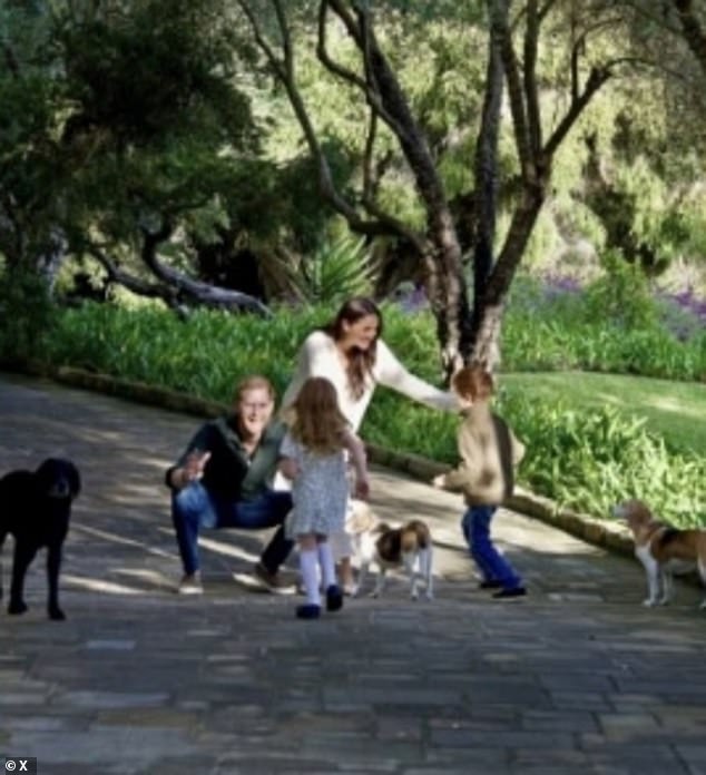 The Sussexes' last photo showed Princess Lilibet, now three, running into her father's waiting arms, while her brother Prince Archie, five, made his way to Meghan.