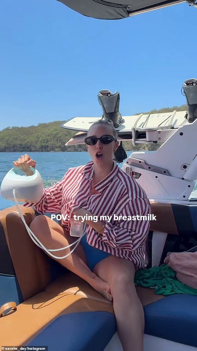 The lifestyle YouTuber, whose real name is Sarah Stevenson, welcomed her third child in October and was busy pumping milk during a boat trip on Monday