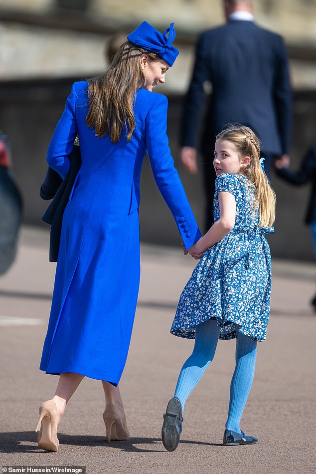 In more recent years, the Mid-Wales child has put a sophisticated spin on her beloved look by adding navy tights and Mary Janes as she attended the Easter Sunday service with her mother Kate in 2023.