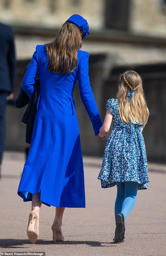 Kate and Charlotte matched in shades of blue, with Charlotte adding a dainty bow to her hair