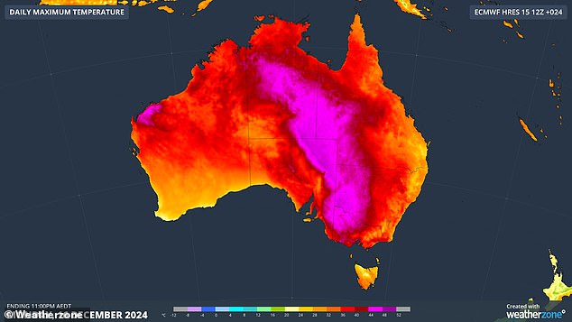 The sweltering temperatures will put additional strain on the state's power grid as air conditioning systems kick in this afternoon (see photo of a heat map from Monday)