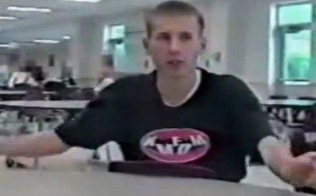 Observers noted that Rupnow's daughter appeared to be wearing a T-shirt of the German industrial rock band KMFDM, which was especially revered by Eric Harris (pictured) and Dylan Klebold, the perpetrators of the Columbine High School massacre.