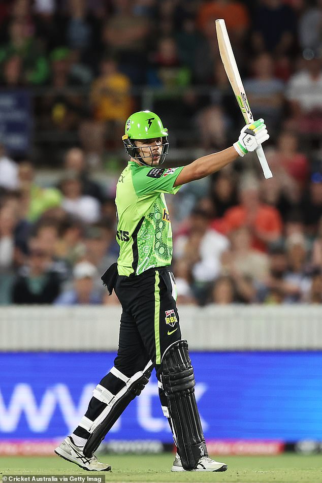 The teenager has now racked up 736 runs in the Sheffield Shield, One-Day Cup, Australia A and BBL this summer, along with his 107 for the Prime Minister's XI (pictured, after his half-century at Manuka Oval)