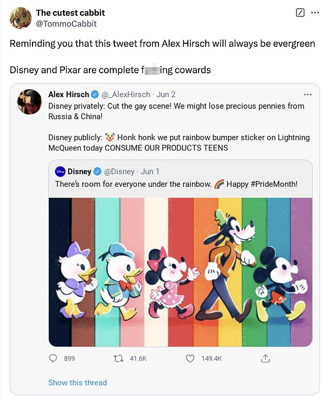 Some fans pointed to Disney's pro-LGBTQ statements as evidence of the brand's hypocrisy