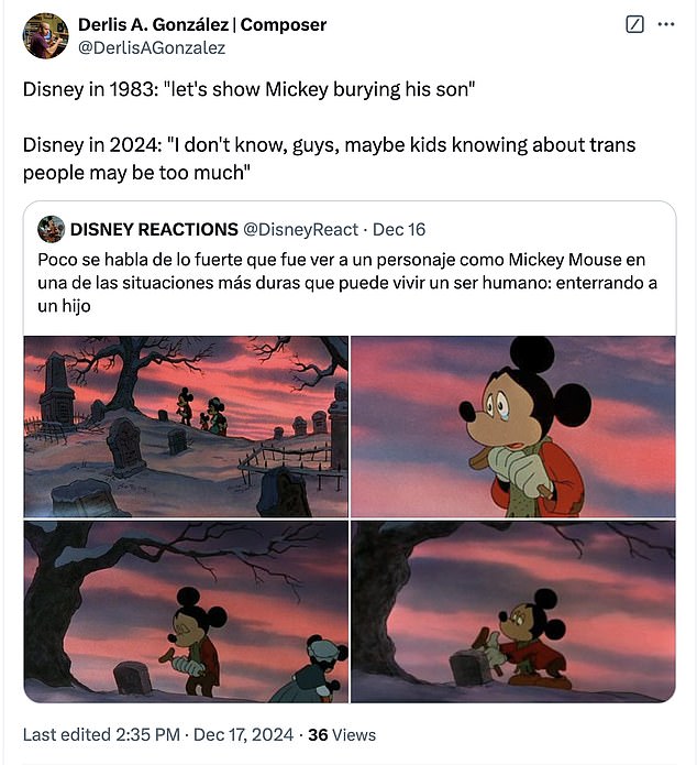 Some fans also took a lighter approach to their criticism. One person added stills from the 1983 short film Mickey's Christmas Carol to illustrate the brand's changing priorities