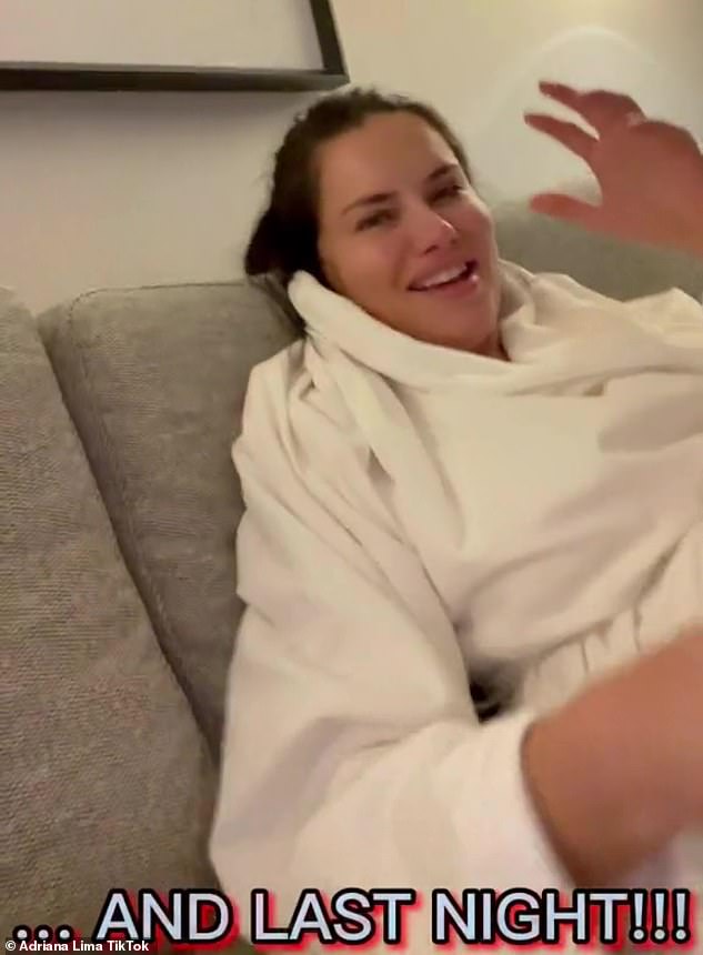 Adriana announced her pregnancy via TikTok video while wearing a white robe