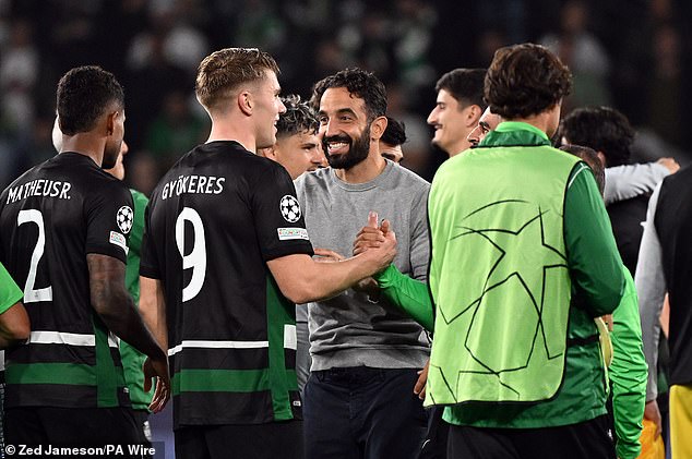 Amorim (centre) got the best out of Gyokeres during their time together at Sporting Lisbon