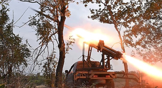 Everyone flees from the launcher as a soldier shouts to the unit commander that the missiles were ready to go. Shortly afterwards they can be seen firing at high speed towards a concentration of Russian troops and vehicles nearby as they prepared to advance on the city.