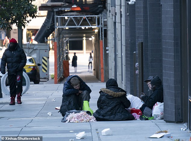 Outdoor drug use appeared to be common, along with hundreds of homeless people