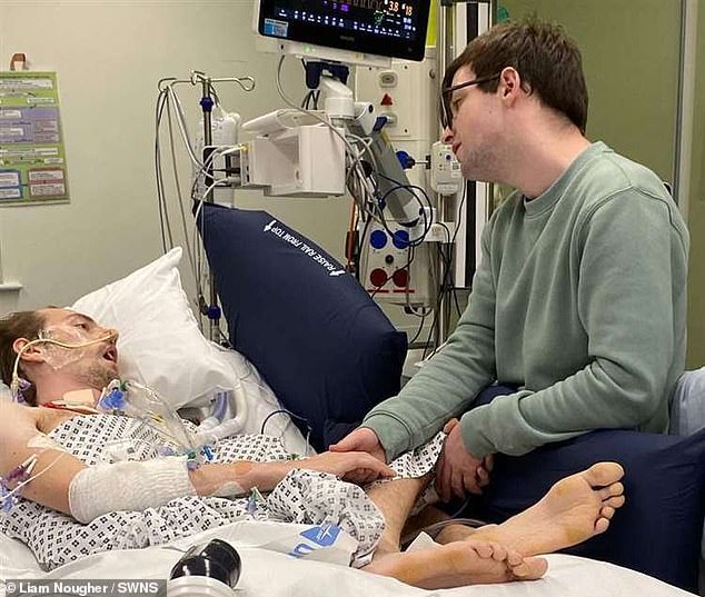 His partner Liam Nougher, 26, (pictured) called 999 when Mr Tarver had his first seizure