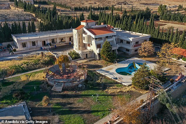 An aerial view of a villa in al-Dimas, identified as a drug production center linked to Maher al-Assad