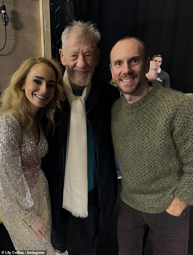 In the second shot, the Hobbit star smiled happily as she posed next to Emily and her husband, filmmaker Charlie McDowell, 41.