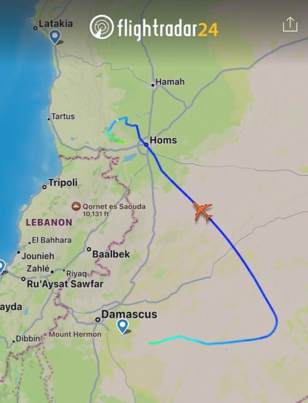 Flightradar24 showed a plane heading from the Syrian capital Damascus towards the Mediterranean Sea early on Sunday morning.