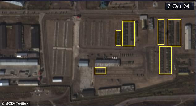 AFTER: A satellite image from the British Ministry of Defense shows the reduction in the number of armored vehicles at the Ulan-Ude base