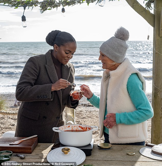 In the festive episode, Mary teaches Oti a lesson in how to rustle up snowball meringues and spicy chutney (pictured)