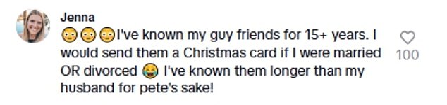 Users largely defended her husband's boyfriend, pointing out that it's not weird to keep in touch with someone you've known for a long time