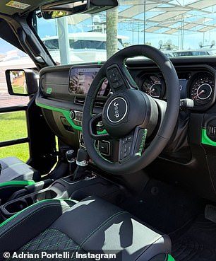 The car's interior had also undergone a significant makeover, with the seat upholstery replaced with green and black leather, while Portelli's initials were also etched in green.