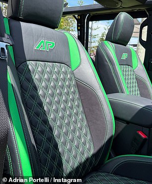 The car's interior had also undergone a significant makeover, with the seat upholstery replaced with green and black leather, while Portelli's initials were also etched in green.