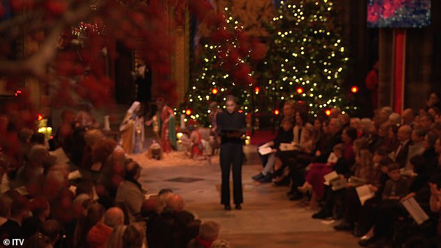 Sophie read the poem in a very festive setting in the abbey, including two Christmas trees and a nativity scene