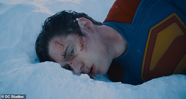 After falling from the sky, a bruised and bloodied Superman manages to whisper to his dog