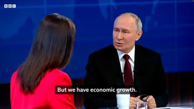 Putin (pictured) claimed his country's economy was 'far ahead of Britain's'