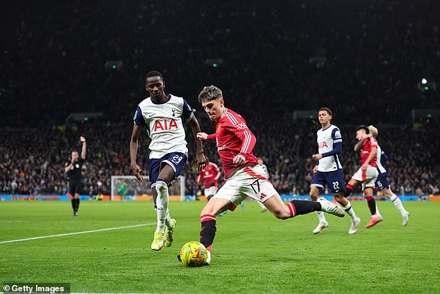 Alejandro Garnacho (No. 17) also missed the game against City, but he left the bench at Spurs