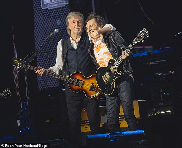 The music legend also called on Rolling Stones star Ronnie Wood to perform Get Back with him