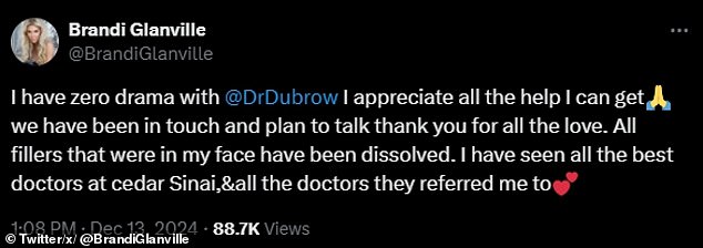 Also on Friday, Brandi shut down any rumors that both she and Dubrow were feuding — explaining on X that they've already been in 