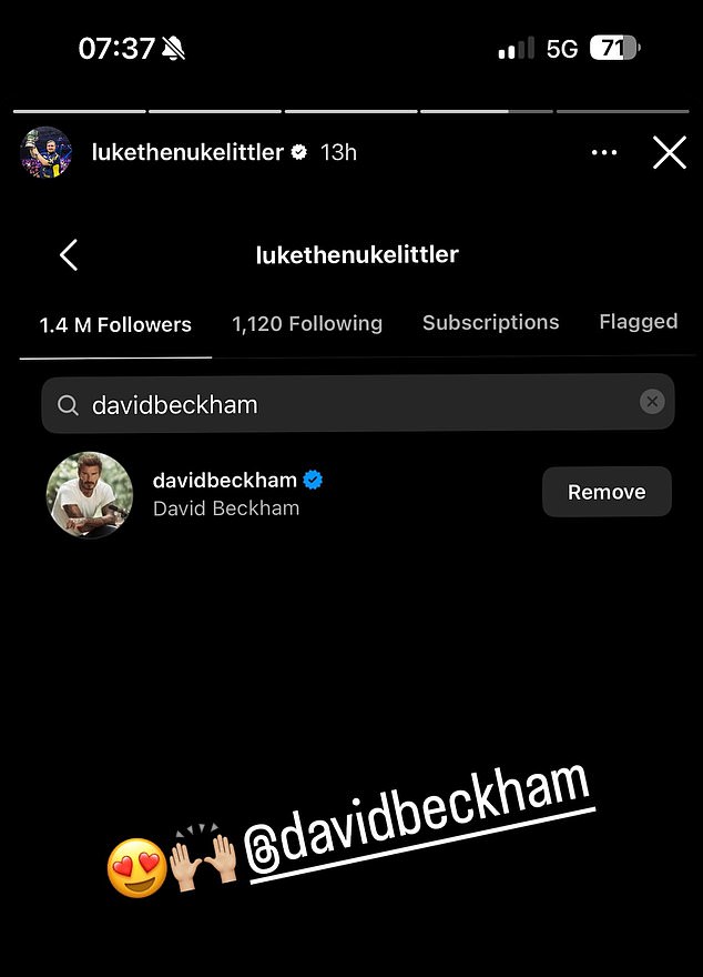 The darts sensation has now revealed that Beckham follows him on Instagram