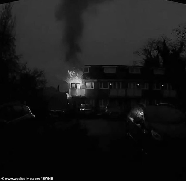 The fire lit up the dark winter night in the south-east London borough, as doorbell footage shows