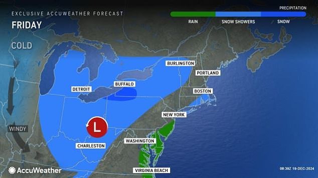 An 'Alberta Clipper' storm – so named because these fast-moving systems originate from central Canada – is moving southeastward across the Upper Midwest