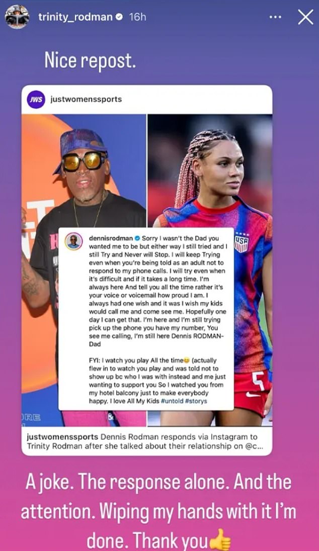 But the women's footballer refuses to accept the apology and insists she is 'done'