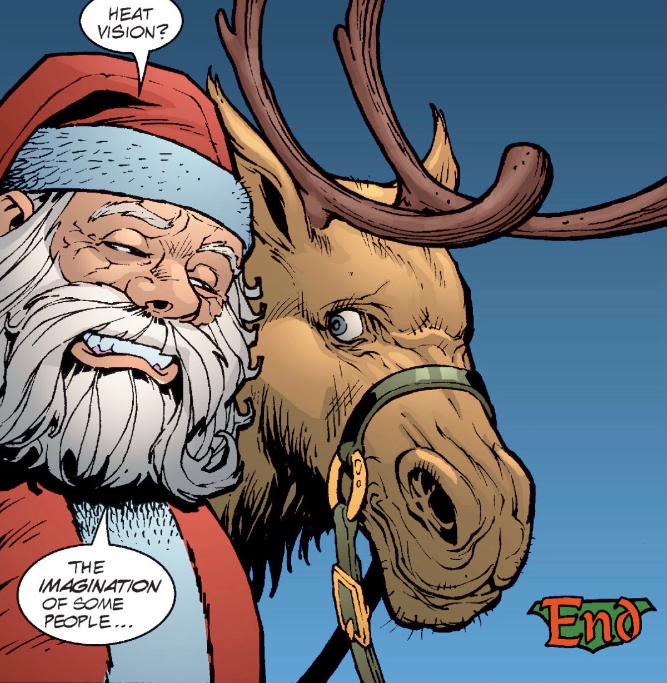 “Heat vision?” Santa Claus says to a reindeer. “Some People's Imaginations,” in JLA #60, DC Comics (2002).