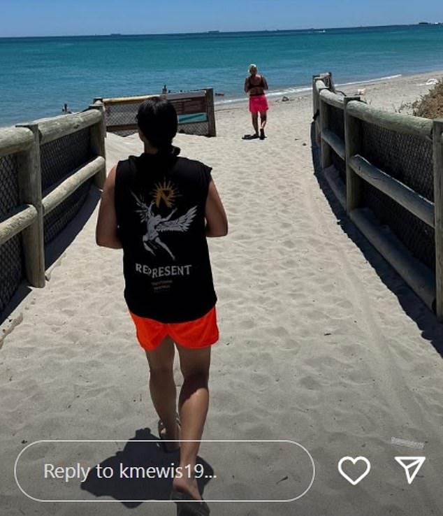 Kristie also took to her Instagram Stories on Friday to share a photo of Sam walking on the beach as they made the most of their time in Australia