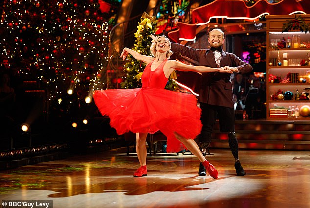 For their dance shots, Nadiya was seen in a red ruffled dress with a dramatic tulle skirt, which flew through the air as she twirled during their sensational routine.