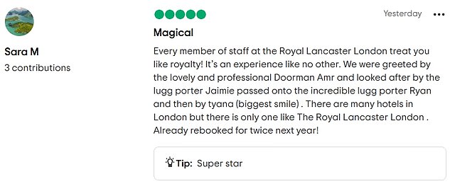 Above is a recent guest review for Royal Lancaster London, where the reviewer revealed that the staff made her feel like royalty