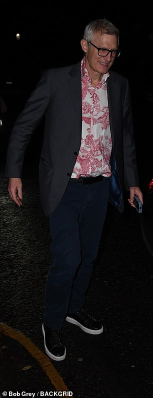 Meanwhile, Jeremy showed off his unique sense of style in a funky red and white patterned shirt and blue trousers