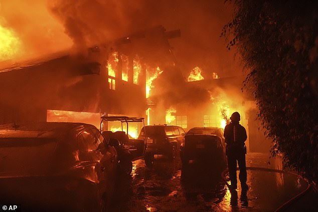 Several major insurers have fled the state due to worsening climate disasters, leaving many people struggling to find coverage for their homes (photo: the Franklin Fire in Malibu earlier this month)